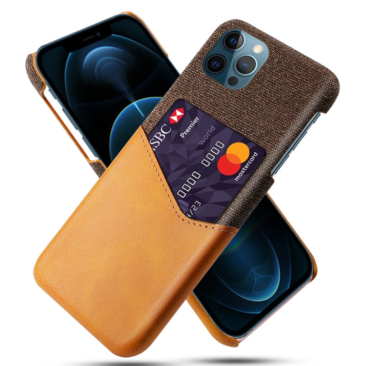 For iPhone 12 / 12 Pro Cloth Texture PC + PU Leather Back Cover Shockproof Case with Card Slot