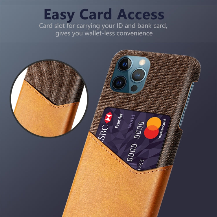 For iPhone 12 / 12 Pro Cloth Texture PC + PU Leather Back Cover Shockproof Case with Card Slot