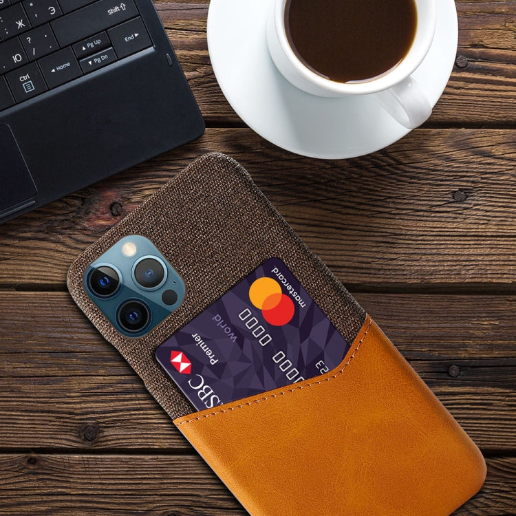 For iPhone 12 / 12 Pro Cloth Texture PC + PU Leather Back Cover Shockproof Case with Card Slot
