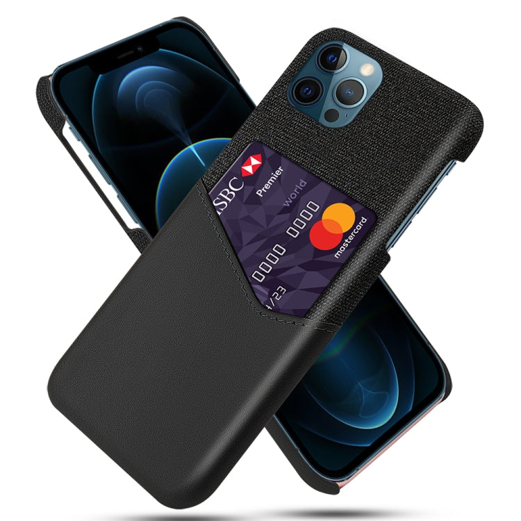 For iPhone 12 / 12 Pro Cloth Texture PC + PU Leather Back Cover Shockproof Case with Card Slot