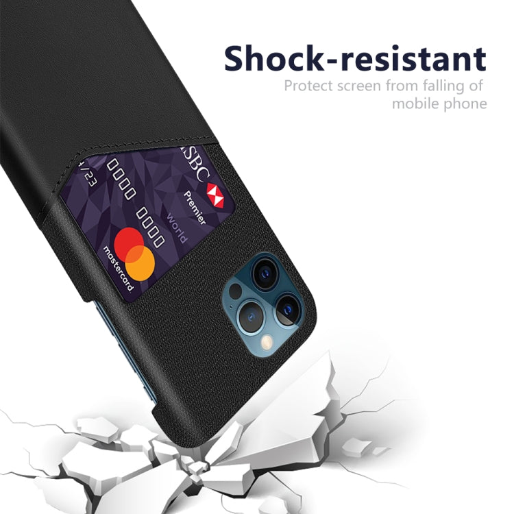 For iPhone 12 / 12 Pro Cloth Texture PC + PU Leather Back Cover Shockproof Case with Card Slot