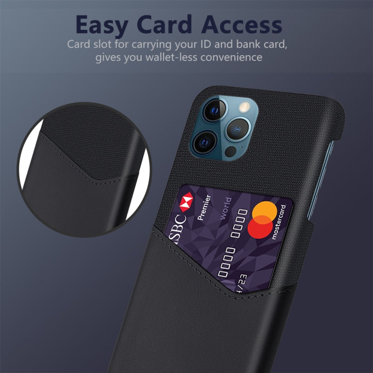 For iPhone 12 / 12 Pro Cloth Texture PC + PU Leather Back Cover Shockproof Case with Card Slot