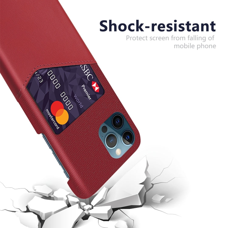 For iPhone 12 / 12 Pro Cloth Texture PC + PU Leather Back Cover Shockproof Case with Card Slot