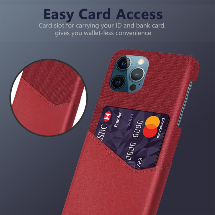 For iPhone 12 / 12 Pro Cloth Texture PC + PU Leather Back Cover Shockproof Case with Card Slot