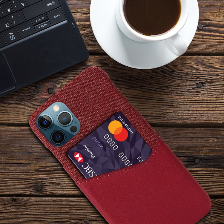 For iPhone 12 / 12 Pro Cloth Texture PC + PU Leather Back Cover Shockproof Case with Card Slot