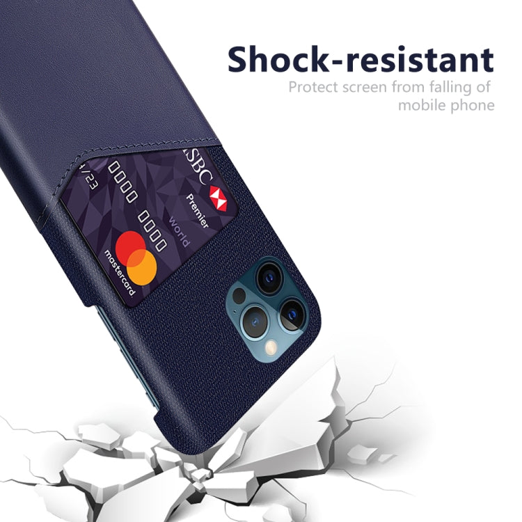 For iPhone 12 / 12 Pro Cloth Texture PC + PU Leather Back Cover Shockproof Case with Card Slot