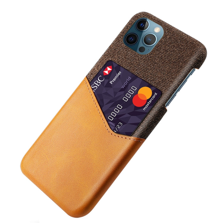 For iPhone 12 Pro Max Cloth Texture PC + PU Leather Back Cover Shockproof Case with Card Slot