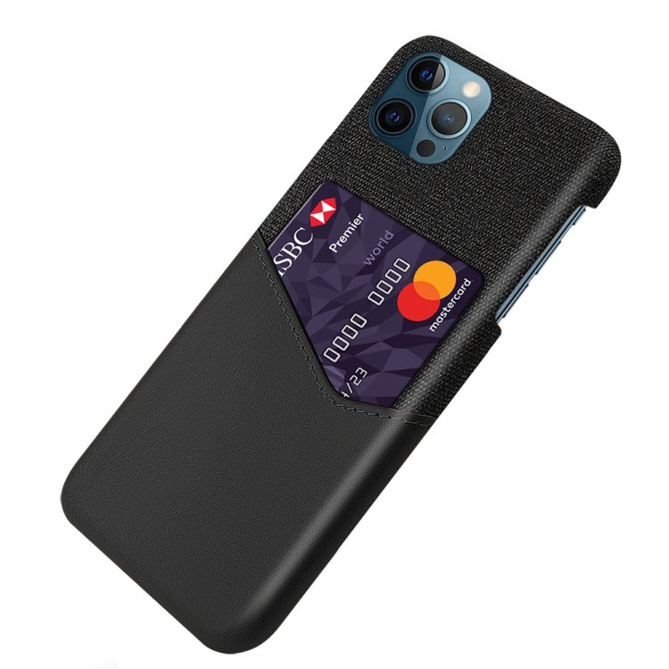 For iPhone 12 Pro Max Cloth Texture PC + PU Leather Back Cover Shockproof Case with Card Slot
