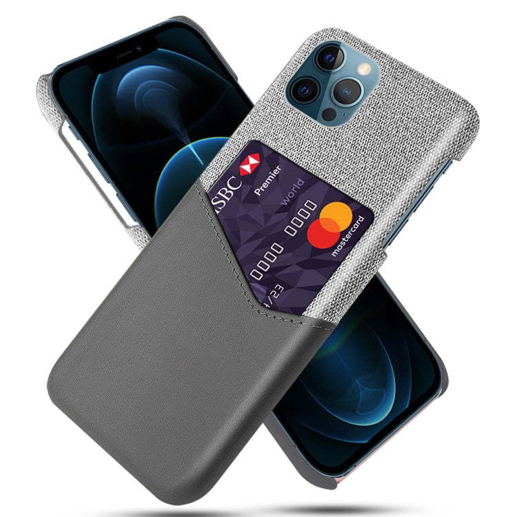 For iPhone 12 Pro Max Cloth Texture PC + PU Leather Back Cover Shockproof Case with Card Slot