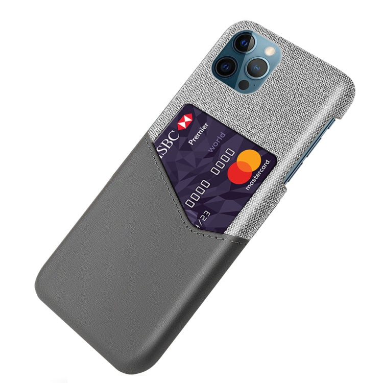 For iPhone 12 Pro Max Cloth Texture PC + PU Leather Back Cover Shockproof Case with Card Slot