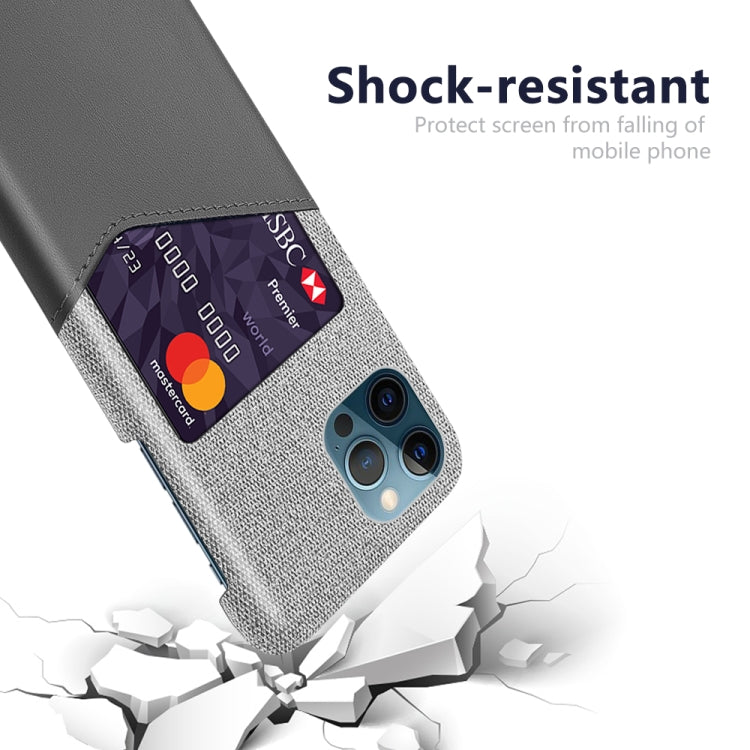 For iPhone 12 Pro Max Cloth Texture PC + PU Leather Back Cover Shockproof Case with Card Slot