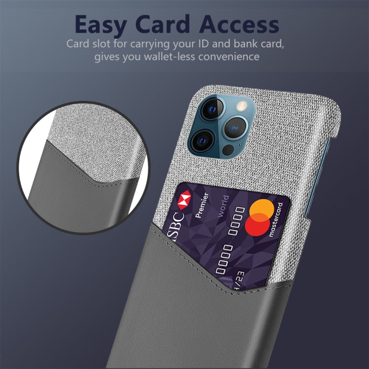For iPhone 12 Pro Max Cloth Texture PC + PU Leather Back Cover Shockproof Case with Card Slot