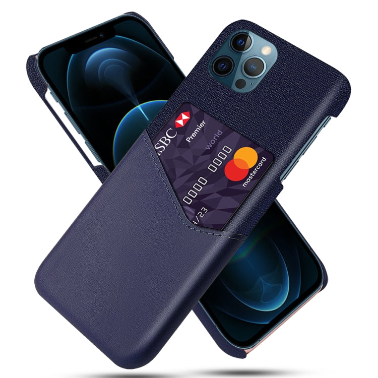 For iPhone 12 Pro Max Cloth Texture PC + PU Leather Back Cover Shockproof Case with Card Slot