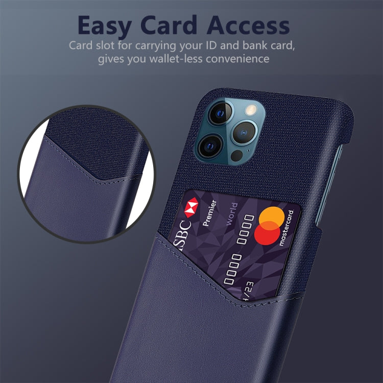 For iPhone 12 Pro Max Cloth Texture PC + PU Leather Back Cover Shockproof Case with Card Slot
