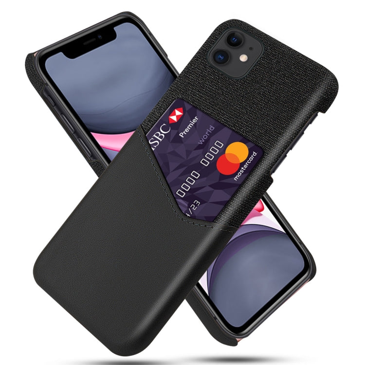 For iPhone 11 Cloth Texture PC + PU Leather Back Cover Shockproof Case with Card Slot