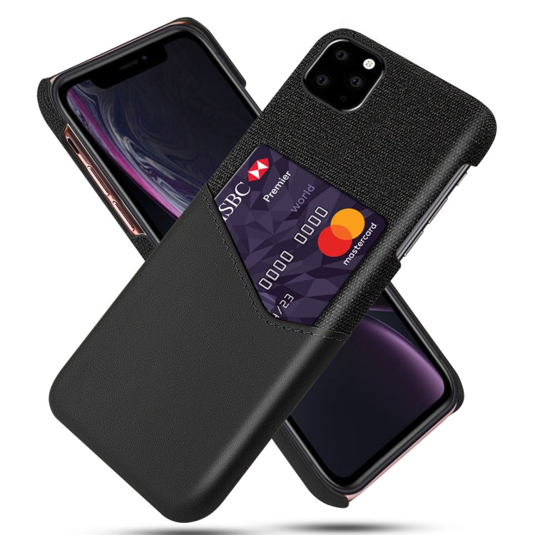 For iPhone 11 Pro Max Cloth Texture PC + PU Leather Back Cover Shockproof Case with Card Slot