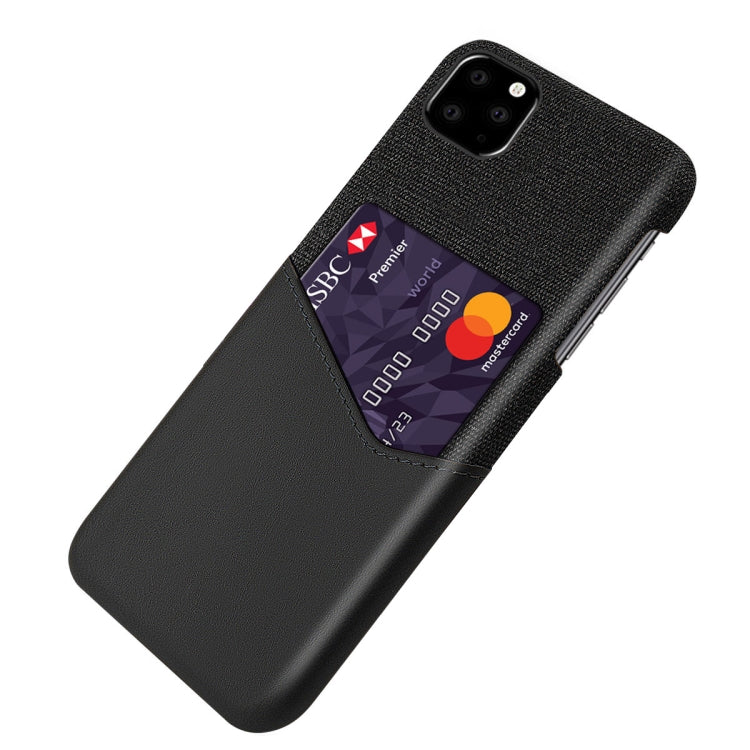 For iPhone 11 Pro Max Cloth Texture PC + PU Leather Back Cover Shockproof Case with Card Slot