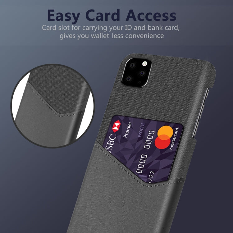 For iPhone 11 Pro Max Cloth Texture PC + PU Leather Back Cover Shockproof Case with Card Slot