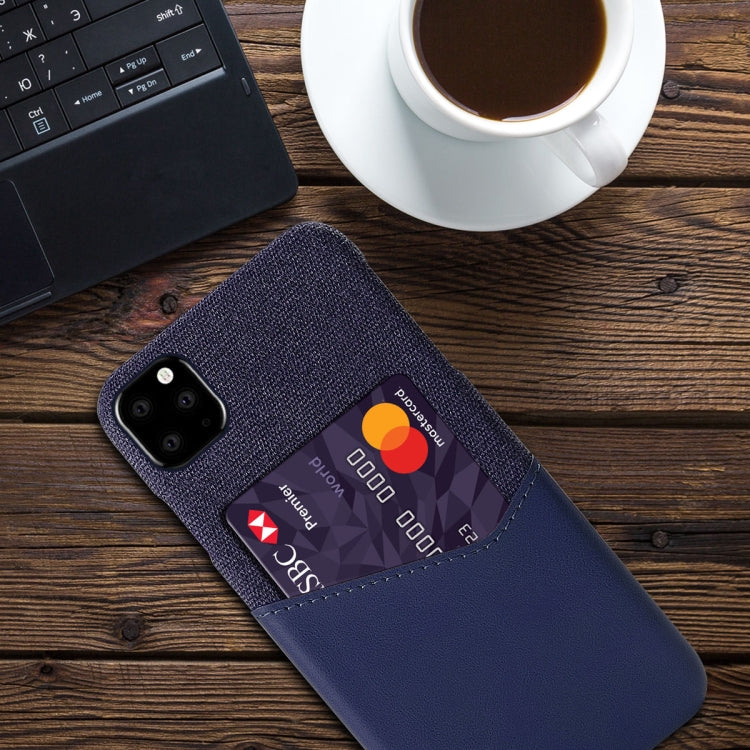 For iPhone 11 Pro Max Cloth Texture PC + PU Leather Back Cover Shockproof Case with Card Slot
