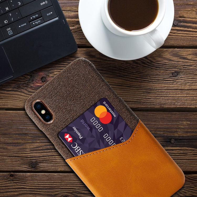 For iPhone X / XS Cloth Texture PC + PU Leather Back Cover Shockproof Case with Card Slot