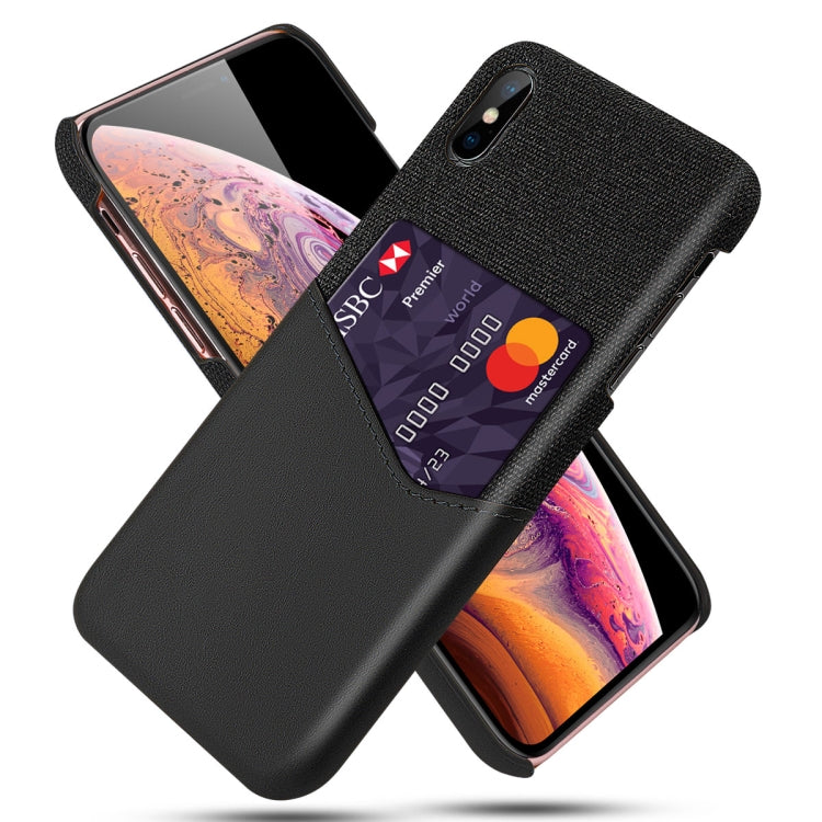 For iPhone X / XS Cloth Texture PC + PU Leather Back Cover Shockproof Case with Card Slot