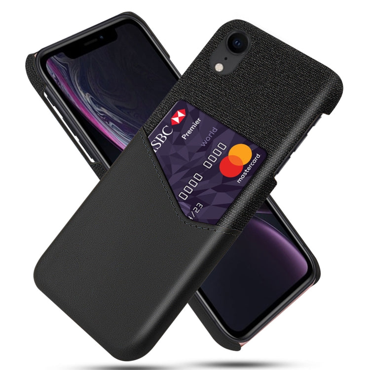 For iPhone XR Cloth Texture PC + PU Leather Back Cover Shockproof Case with Card Slot