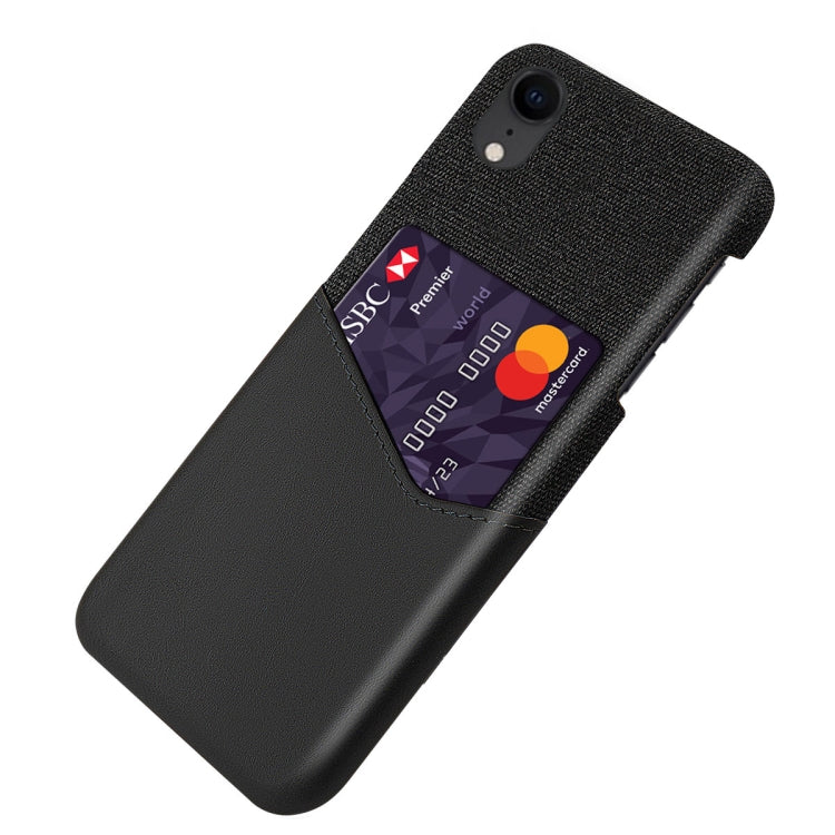 For iPhone XR Cloth Texture PC + PU Leather Back Cover Shockproof Case with Card Slot
