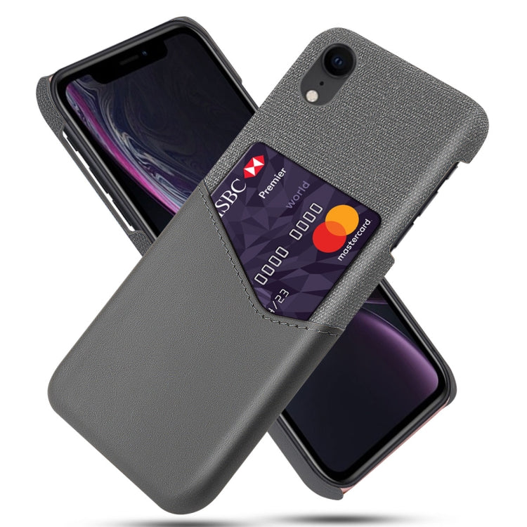 For iPhone XR Cloth Texture PC + PU Leather Back Cover Shockproof Case with Card Slot
