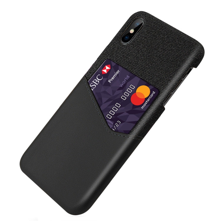 For iPhone XS Max Cloth Texture PC + PU Leather Back Cover Shockproof Case with Card Slot