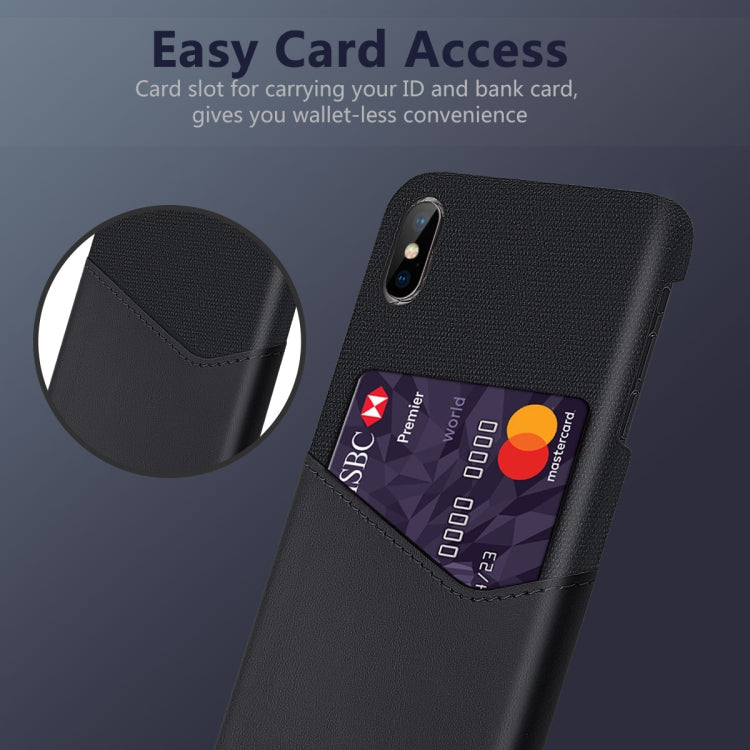 For iPhone XS Max Cloth Texture PC + PU Leather Back Cover Shockproof Case with Card Slot