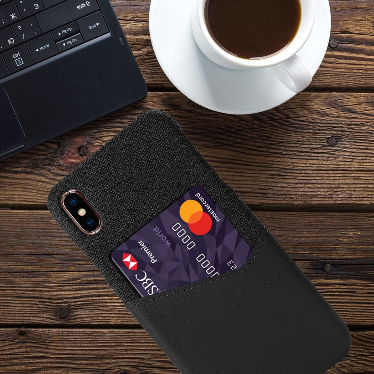 For iPhone XS Max Cloth Texture PC + PU Leather Back Cover Shockproof Case with Card Slot
