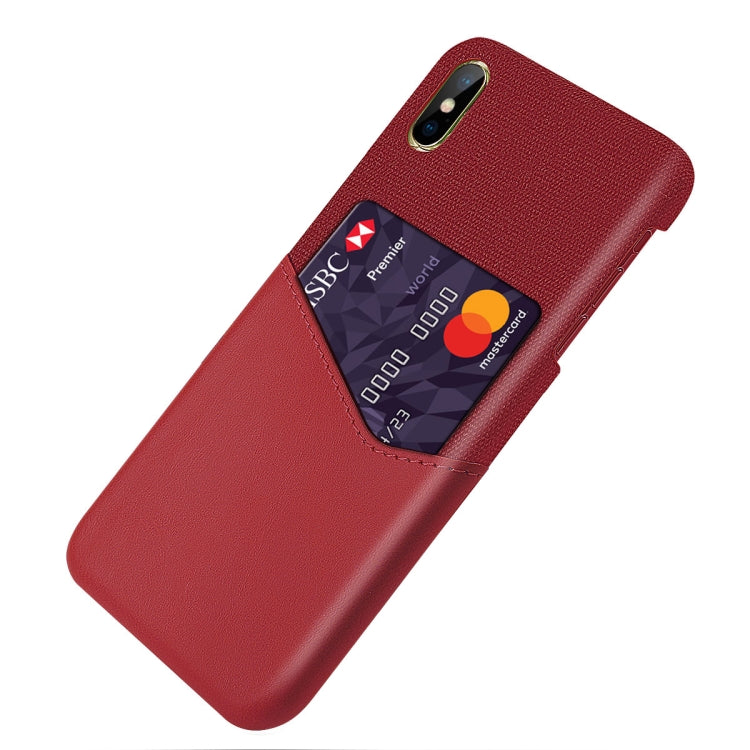 For iPhone XS Max Cloth Texture PC + PU Leather Back Cover Shockproof Case with Card Slot