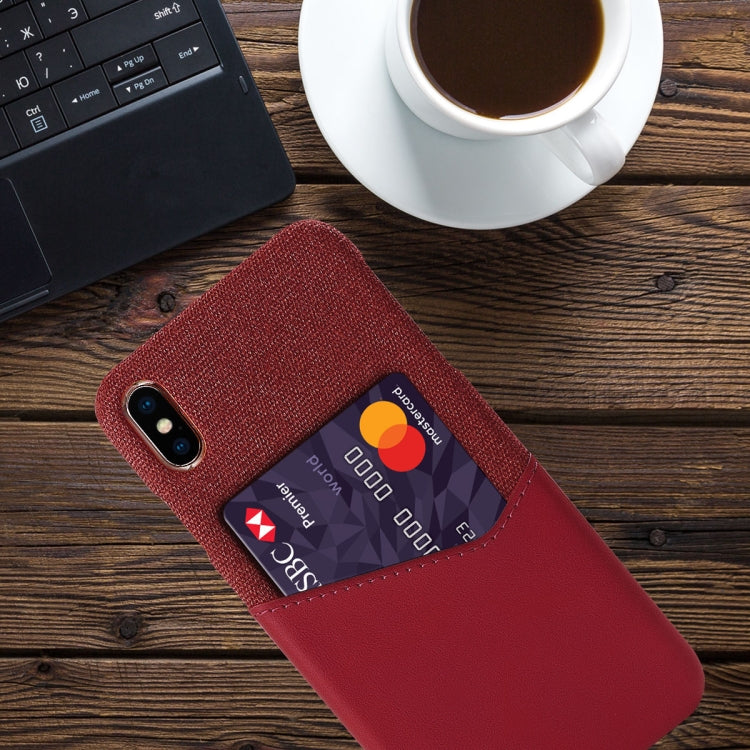 For iPhone XS Max Cloth Texture PC + PU Leather Back Cover Shockproof Case with Card Slot