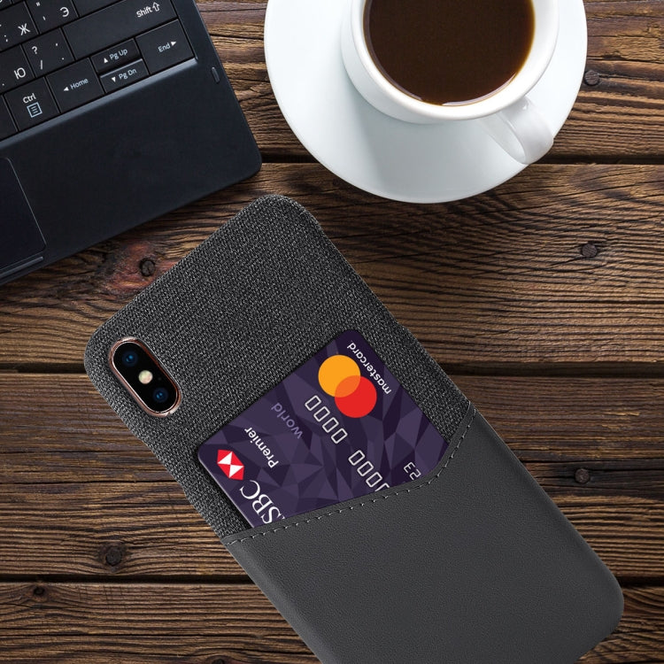For iPhone XS Max Cloth Texture PC + PU Leather Back Cover Shockproof Case with Card Slot