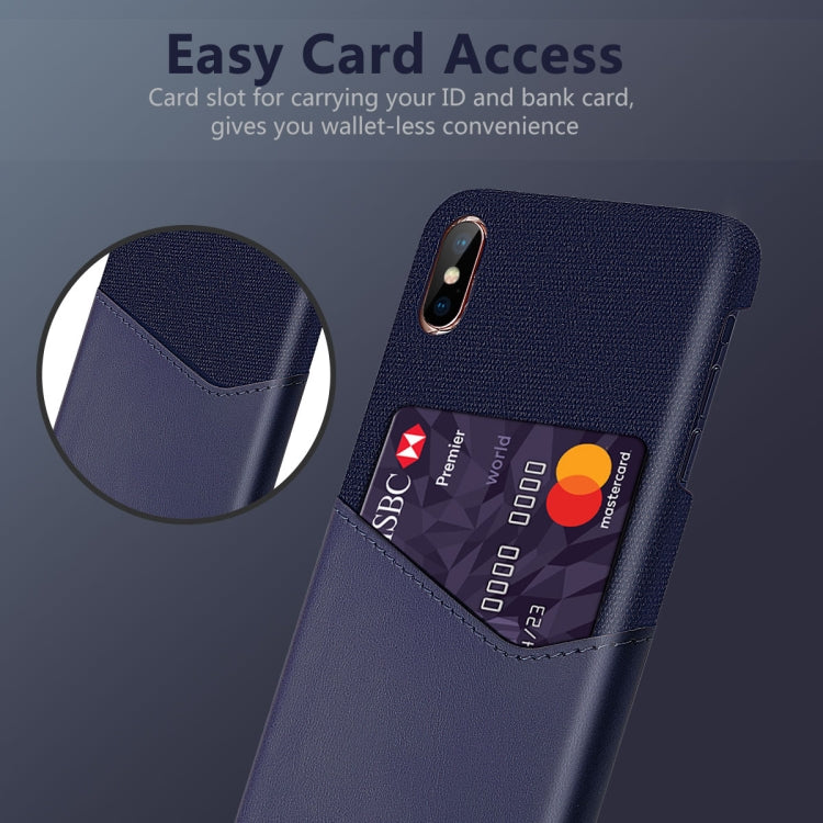 For iPhone XS Max Cloth Texture PC + PU Leather Back Cover Shockproof Case with Card Slot