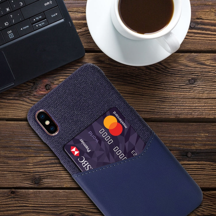 For iPhone XS Max Cloth Texture PC + PU Leather Back Cover Shockproof Case with Card Slot