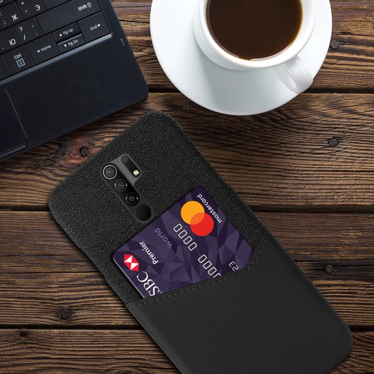 For Xiaomi Redmi 9 Cloth Texture PC + PU Leather Back Cover Shockproof Case with Card Slot