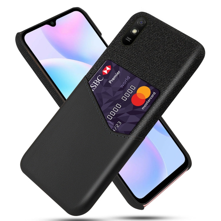 For Xiaomi Redmi 9A Cloth Texture PC + PU Leather Back Cover Shockproof Case with Card Slot
