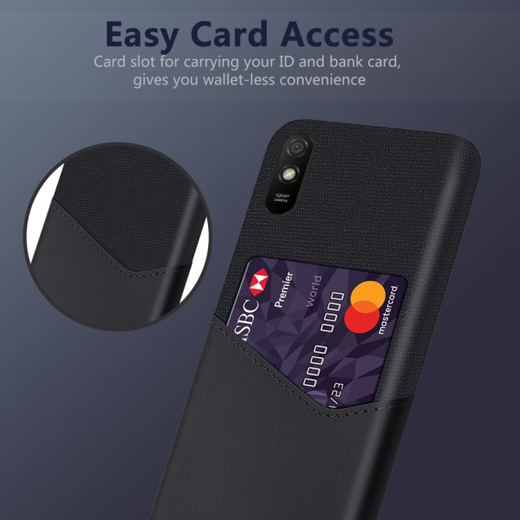For Xiaomi Redmi 9A Cloth Texture PC + PU Leather Back Cover Shockproof Case with Card Slot