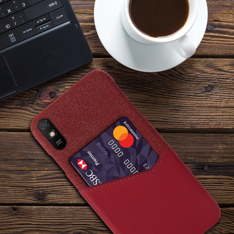 For Xiaomi Redmi 9A Cloth Texture PC + PU Leather Back Cover Shockproof Case with Card Slot