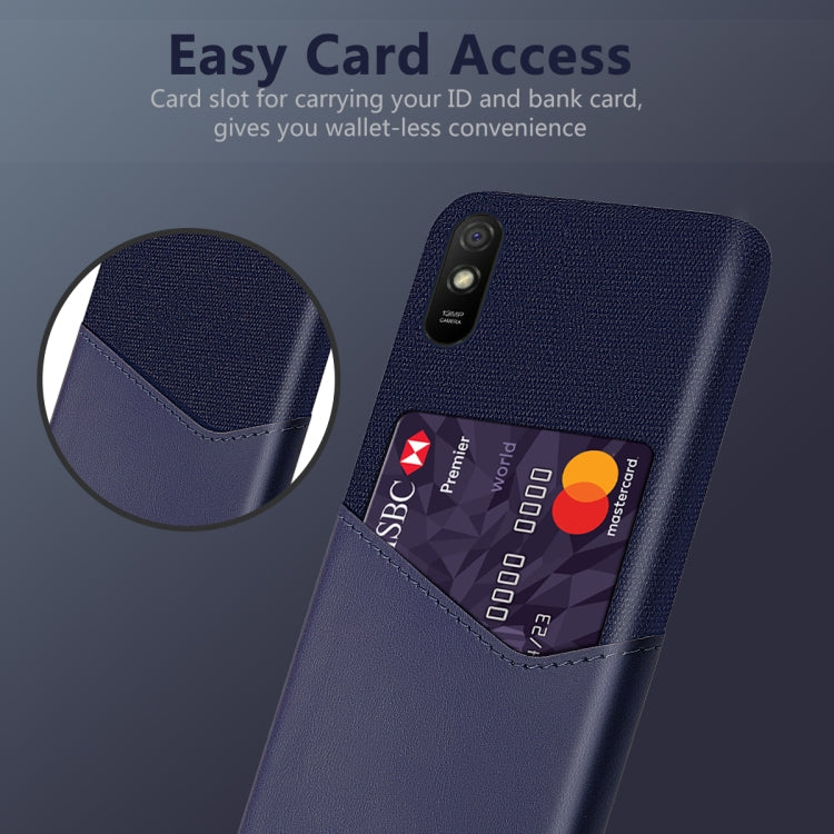 For Xiaomi Redmi 9A Cloth Texture PC + PU Leather Back Cover Shockproof Case with Card Slot