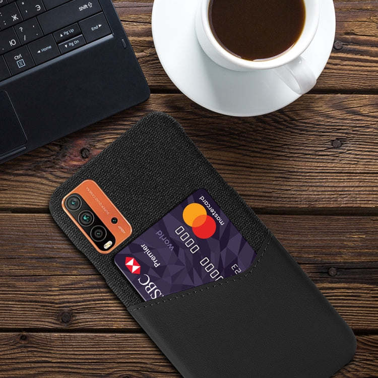 For Xiaomi Redmi 9 Power Cloth Texture PC + PU Leather Back Cover Shockproof Case with Card Slot
