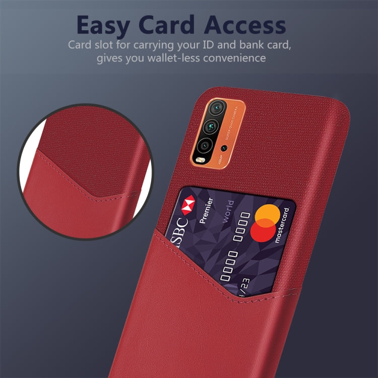 For Xiaomi Redmi 9 Power Cloth Texture PC + PU Leather Back Cover Shockproof Case with Card Slot