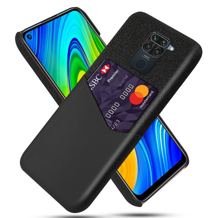 For Xiaomi Redmi Note 9 Cloth Texture PC + PU Leather Back Cover Shockproof Case with Card Slot