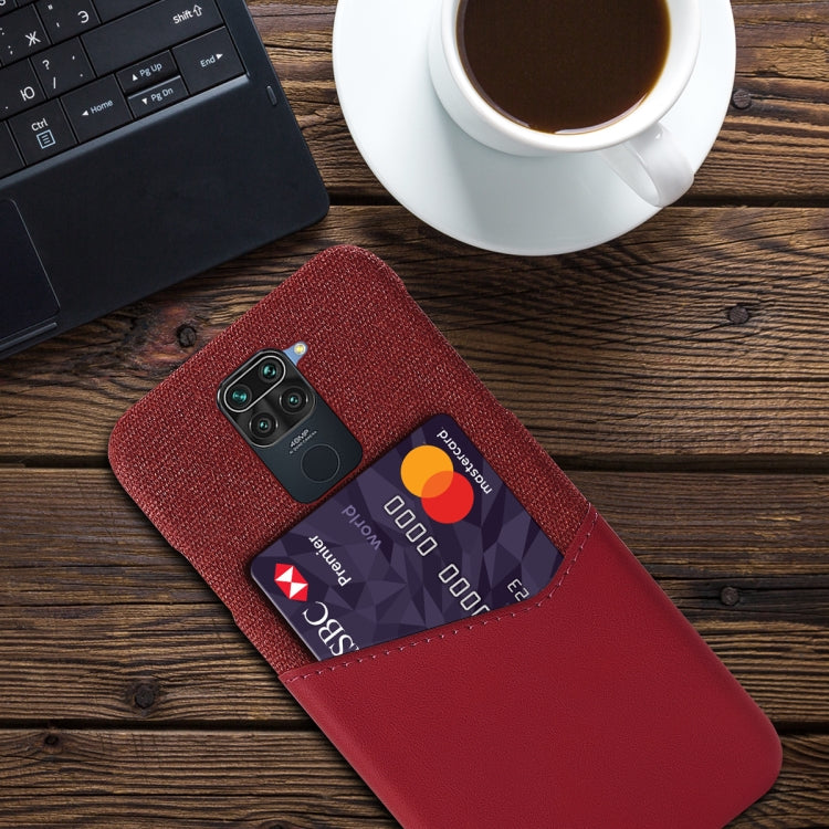 For Xiaomi Redmi Note 9 Cloth Texture PC + PU Leather Back Cover Shockproof Case with Card Slot