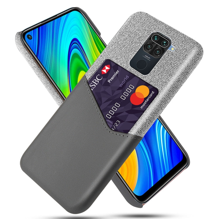 For Xiaomi Redmi Note 9 Cloth Texture PC + PU Leather Back Cover Shockproof Case with Card Slot