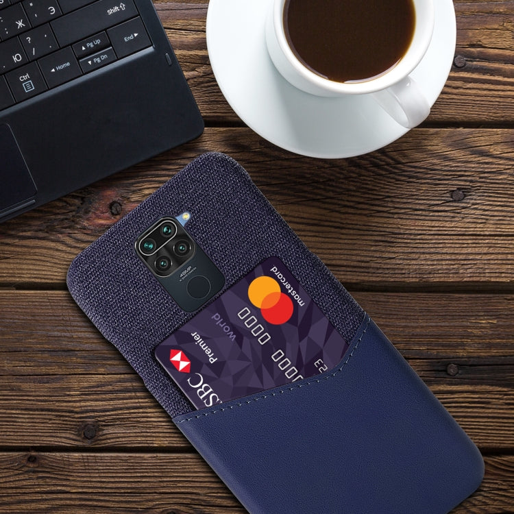 For Xiaomi Redmi Note 9 Cloth Texture PC + PU Leather Back Cover Shockproof Case with Card Slot