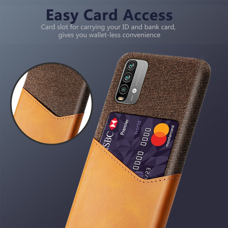 For Xiaomi Redmi Note 9 4G Cloth Texture PC + PU Leather Back Cover Shockproof Case with Card Slot