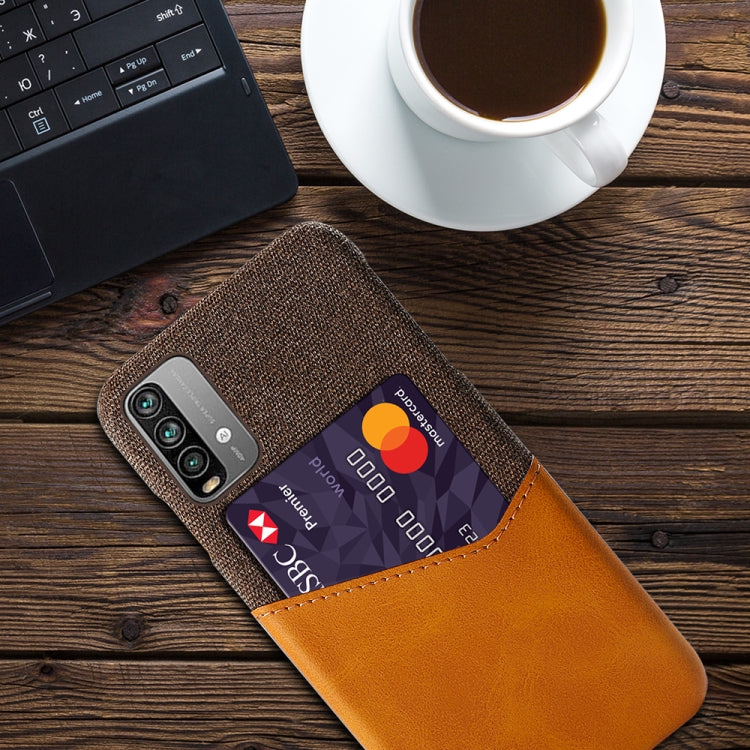 For Xiaomi Redmi Note 9 4G Cloth Texture PC + PU Leather Back Cover Shockproof Case with Card Slot