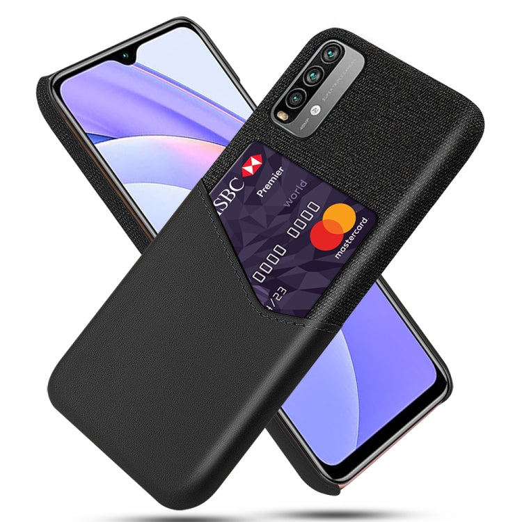 For Xiaomi Redmi Note 9 4G Cloth Texture PC + PU Leather Back Cover Shockproof Case with Card Slot